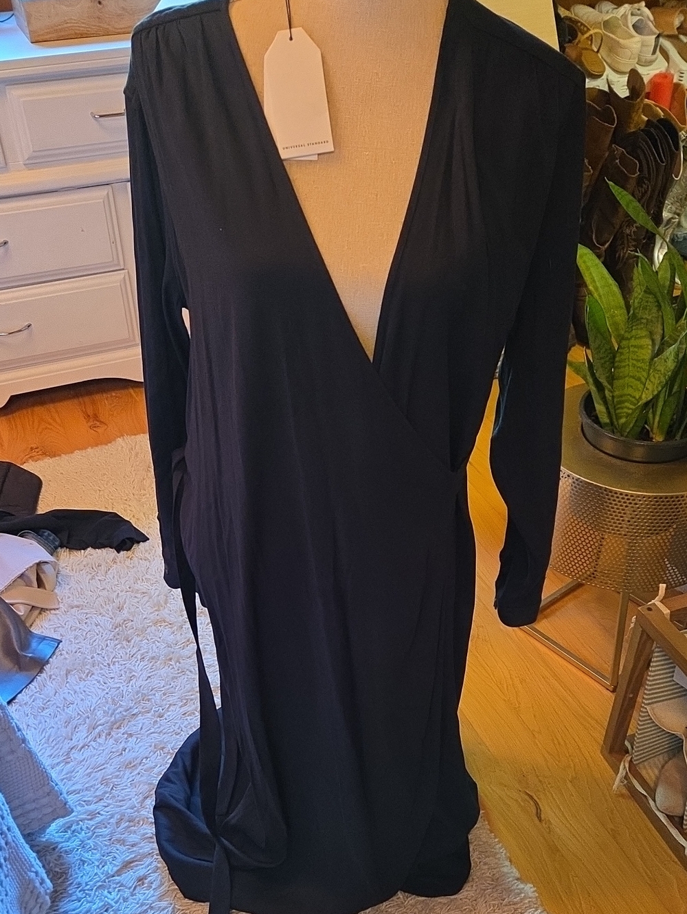 Universal Standard Black Wrap Dress with Long Sleeves